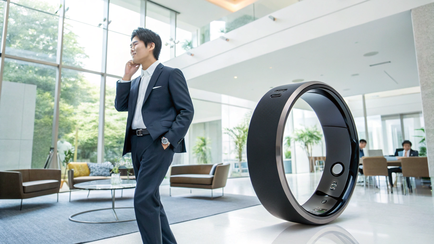 男性と巨大なリング型デバイス