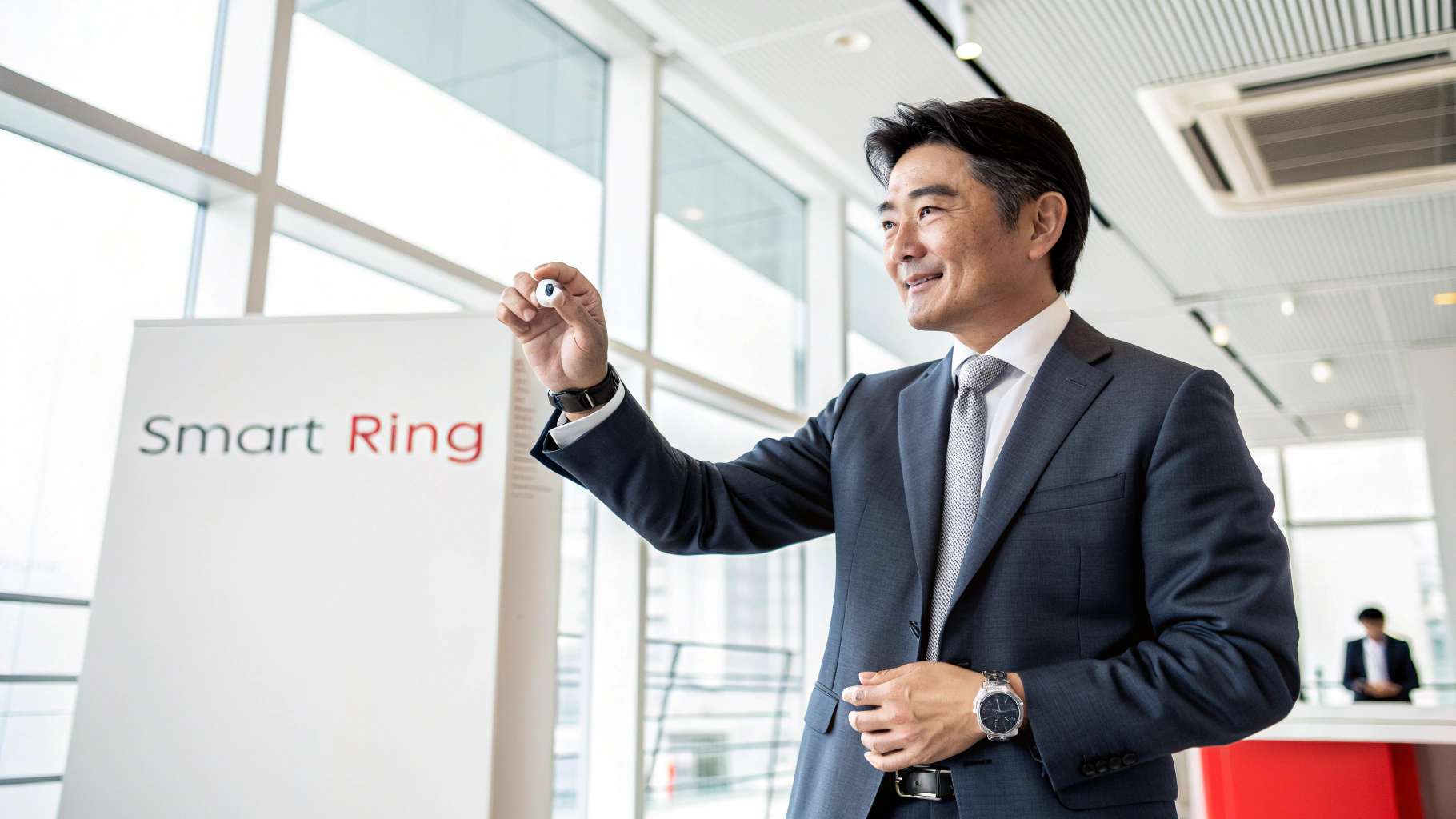スマートリングを持つ男性